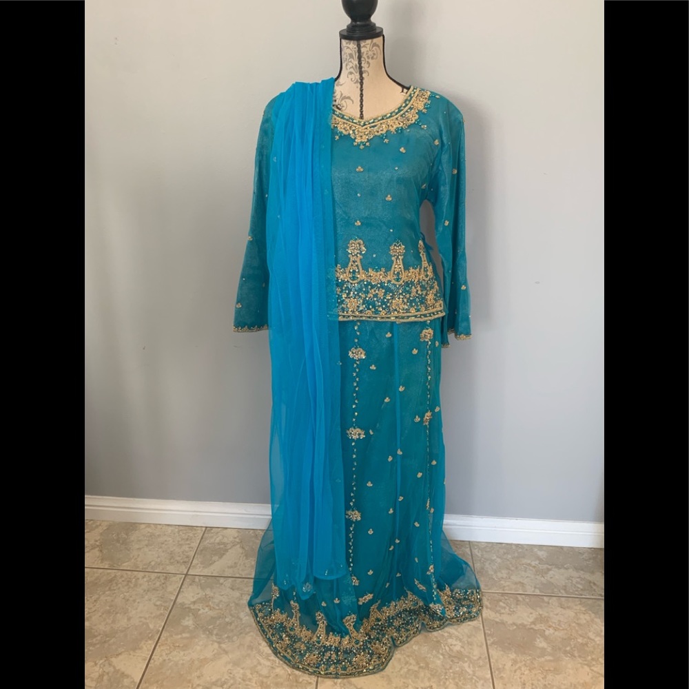Blue & gold Saree